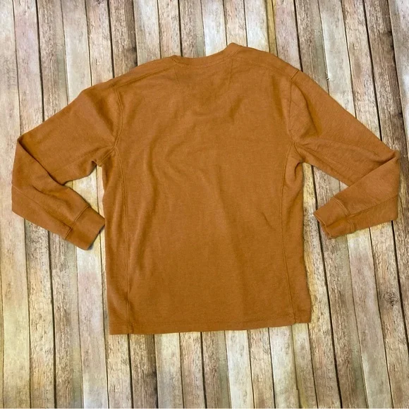 Eddie Bauer Mens L Burnt Orange Mustard Waffle knit 1/4 Button Long Sleeve Shirt - Picture 10 of 10